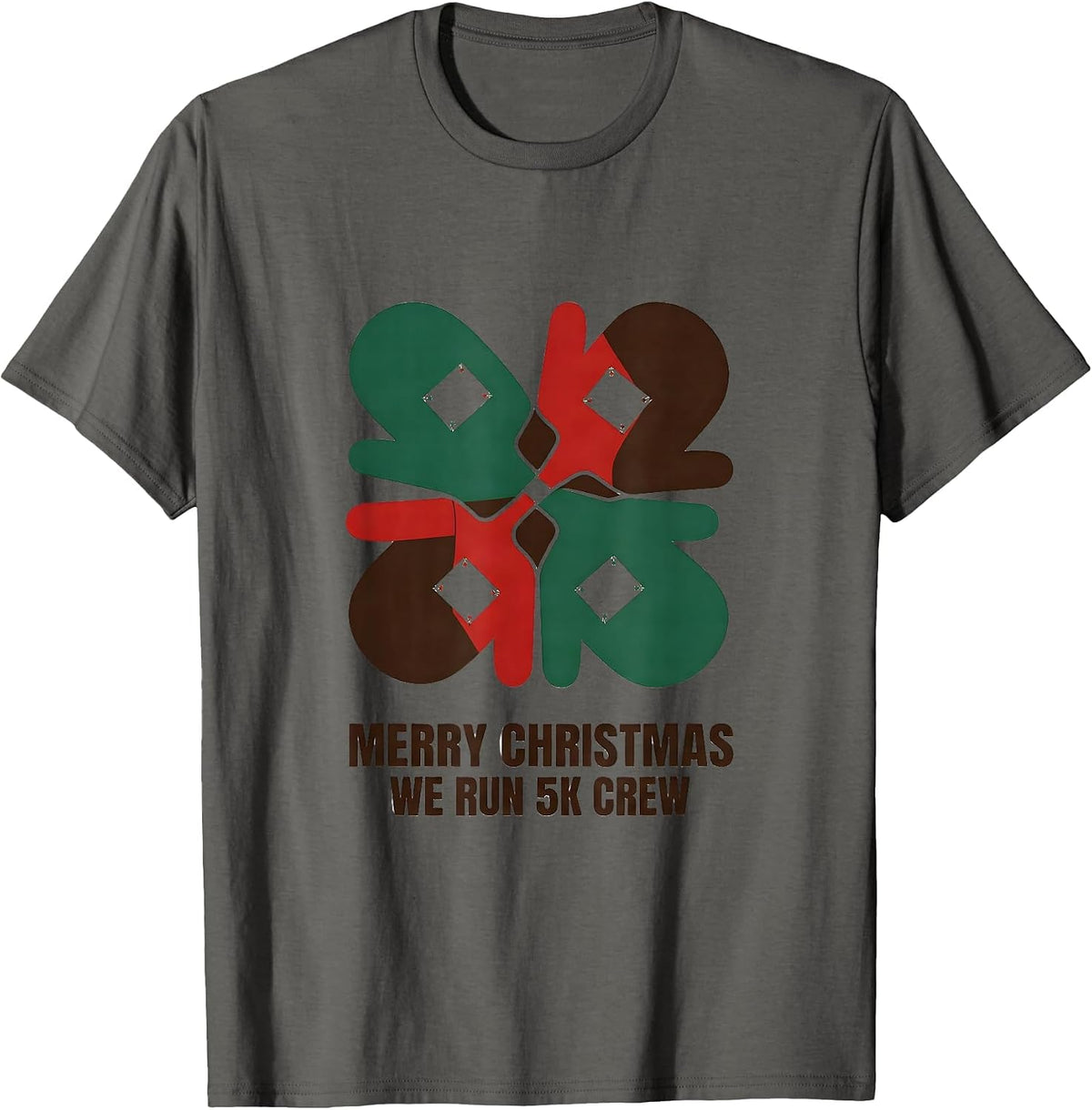 Merry Christmas, We Run 5K Crew Funny Running Squad Holiday T-Shirt - Asphalt Grey