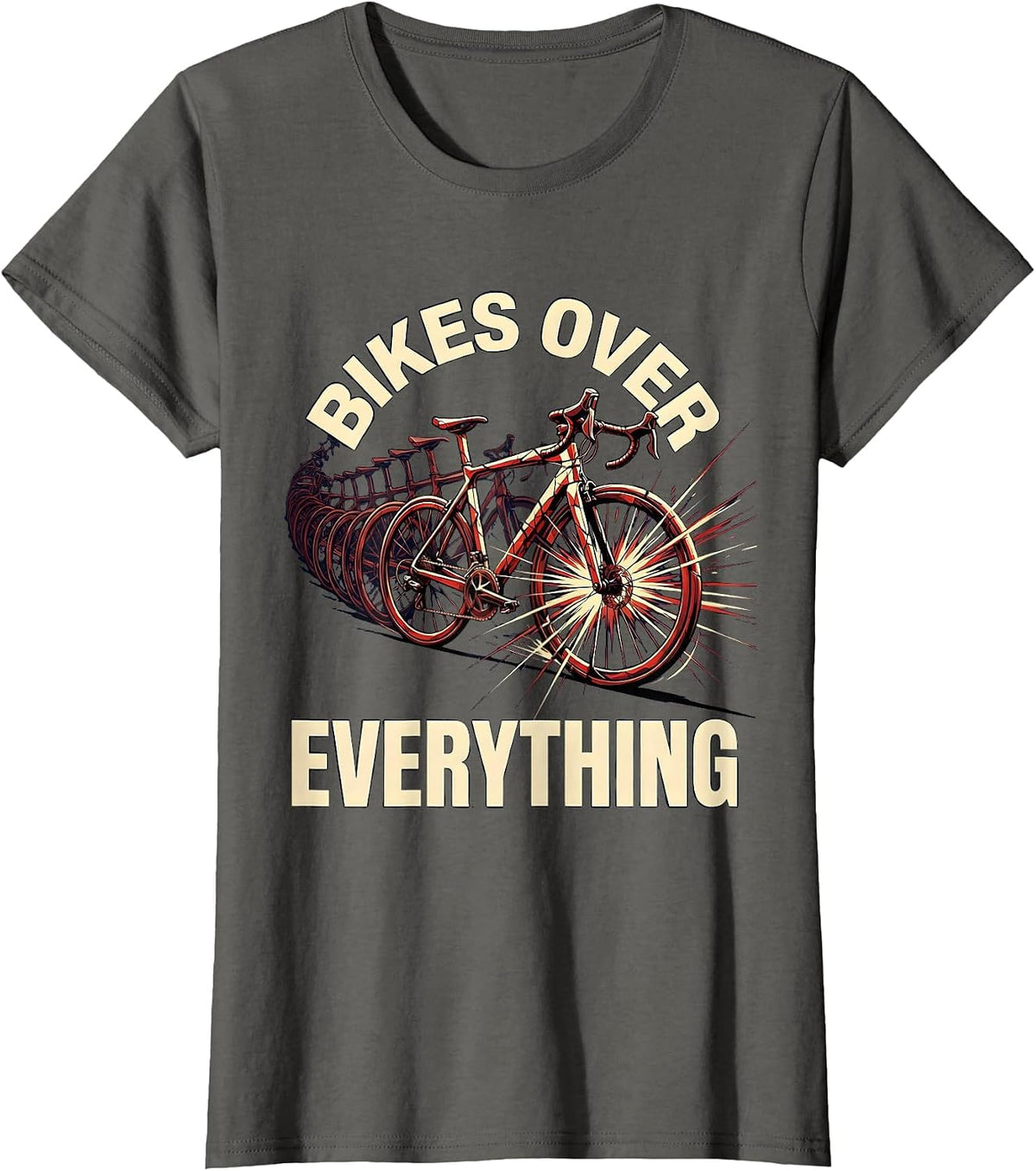 Women's Bikes Over Everything Cycling Enthusiast Design T-Shirt - Asphalt Grey