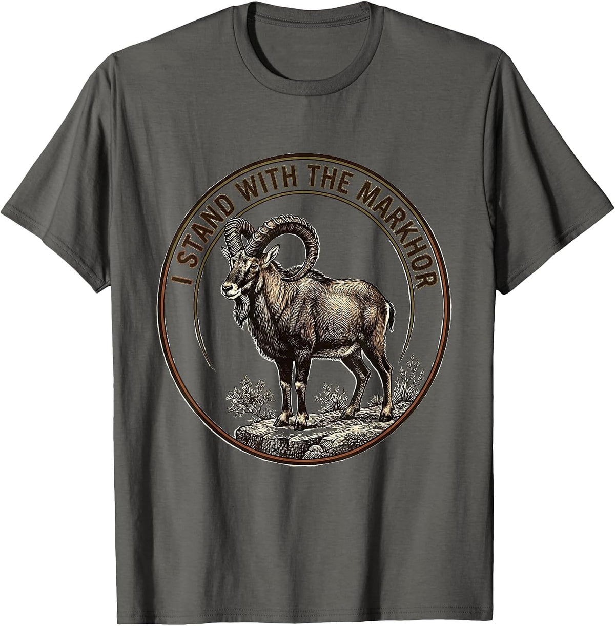 I Stand With the Markhor Botanical Wildlife Conservation T-Shirt - Asphalt Grey