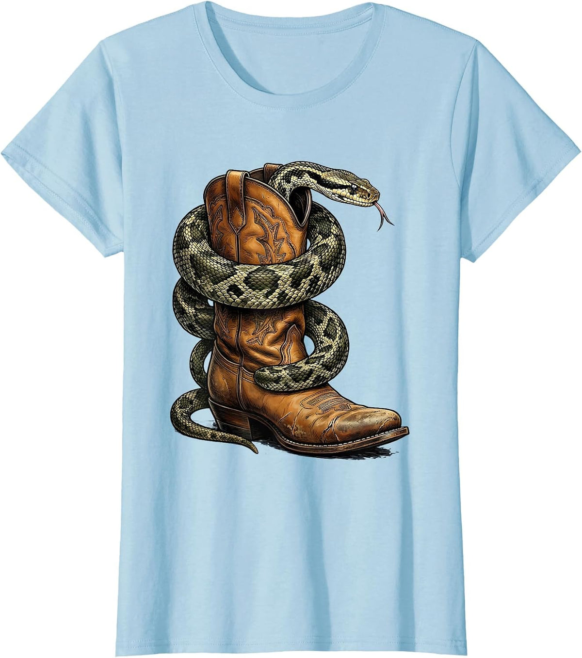 Snake Coiled Cowboy Boot Cowgirl Western Graphic T-Shirt - Baby Blue