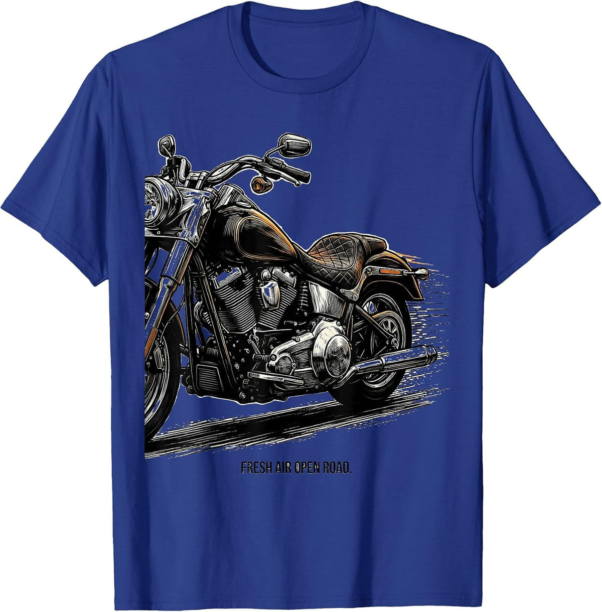 Men's Fresh Air Open Road Motorcycle Design T-Shirt - Royal Blue
