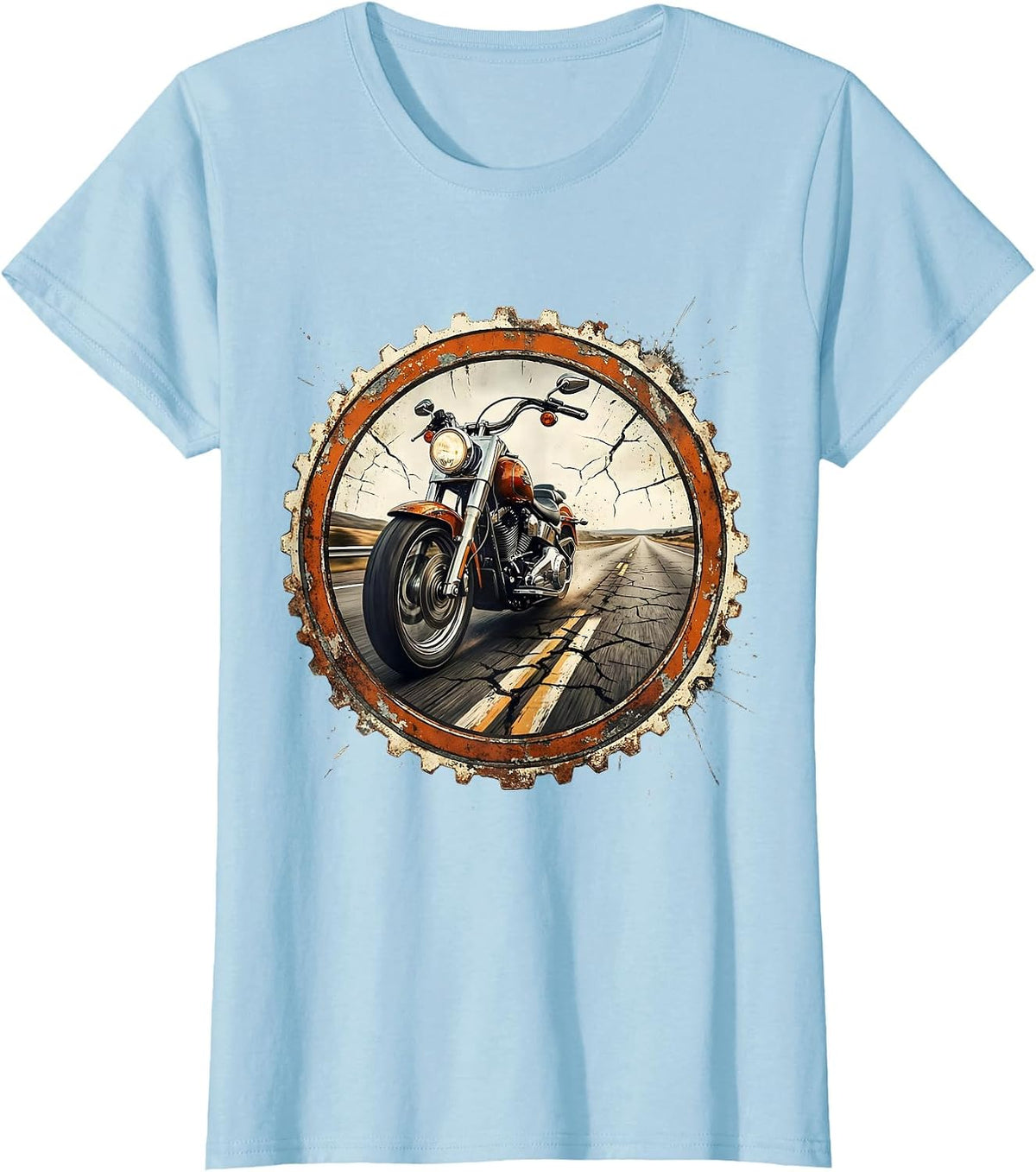 Freedom Ride Vintage Motorcycle Open Road Graphic T-Shirt - Baby Blue