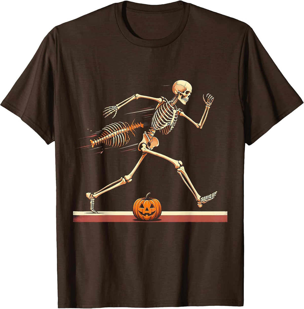 Skeletal Runner Halloween Running Club Humor T-Shirt - Brown