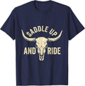 Saddle Up and Ride Western Cowboy Design T-Shirt - Navy Blue