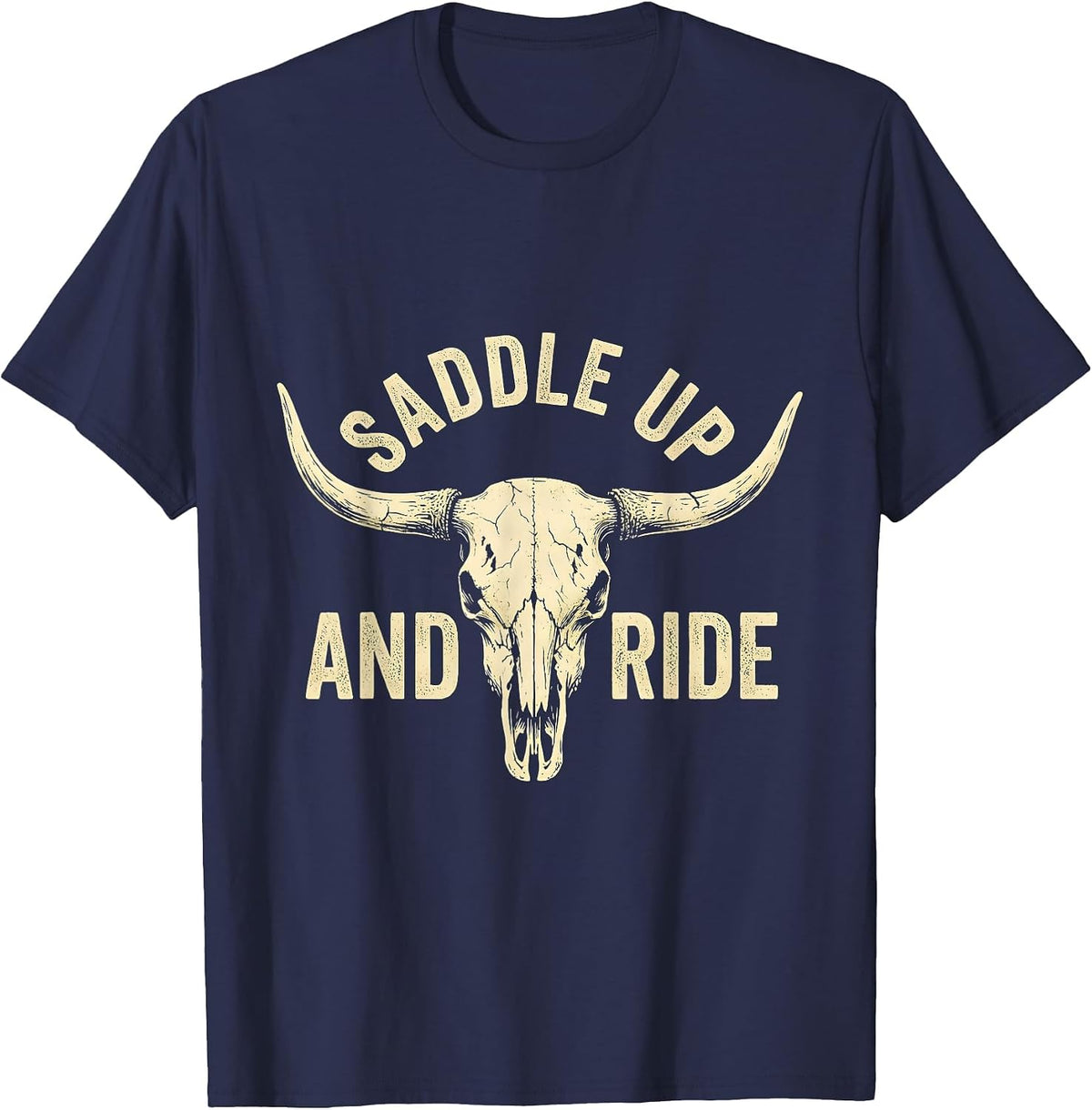 Saddle Up and Ride Western Cowboy Design T-Shirt - Navy Blue