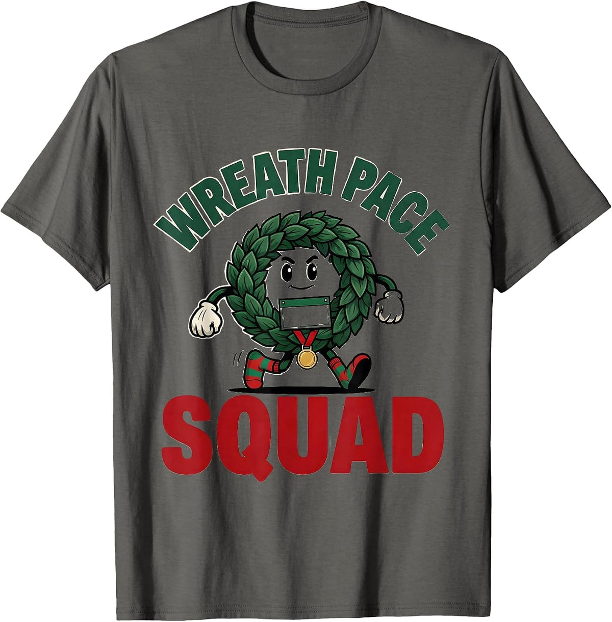Wreath Pace Squad Funny Christmas Run 5k Squad Runner Gift T-Shirt - Asphalt Grey