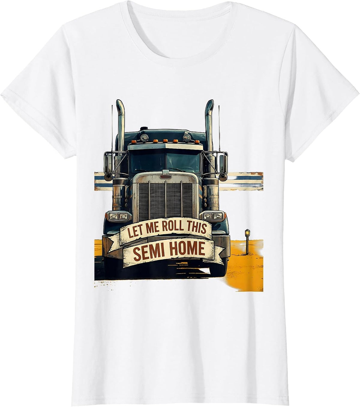 Women's Let Me Roll This Semi Home Vintage Trucker American Flag T-Shirt - White