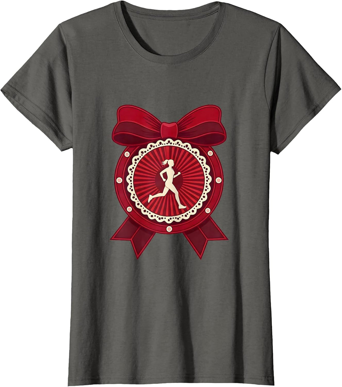 Women's Runner Silhouette Sun Circle Athleisure Design T-Shirt - Asphalt Grey