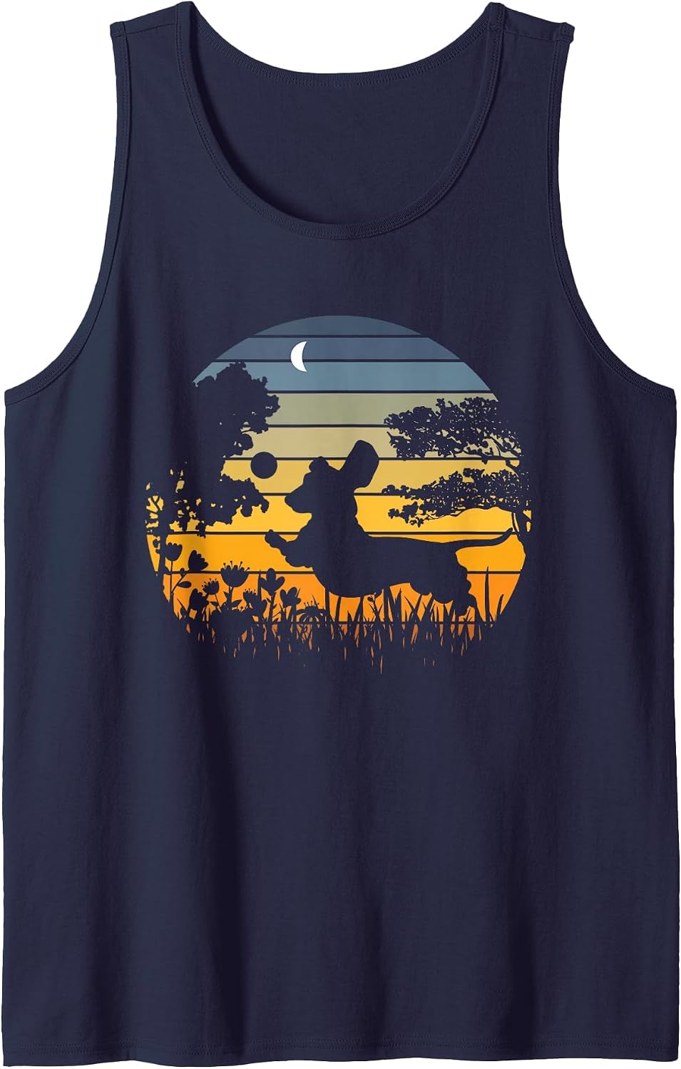 Dachshund Wiener Dog Sunset Garden Nature Lover Tank Top - Navy Blue