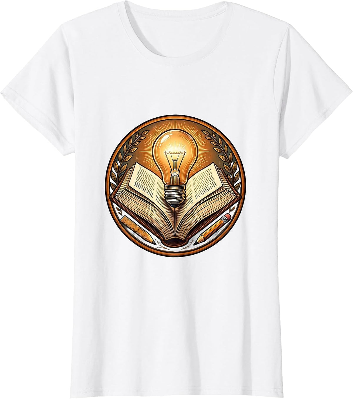 Middle School Teacher Lightbulb Textbook Graphic T-Shirt - White