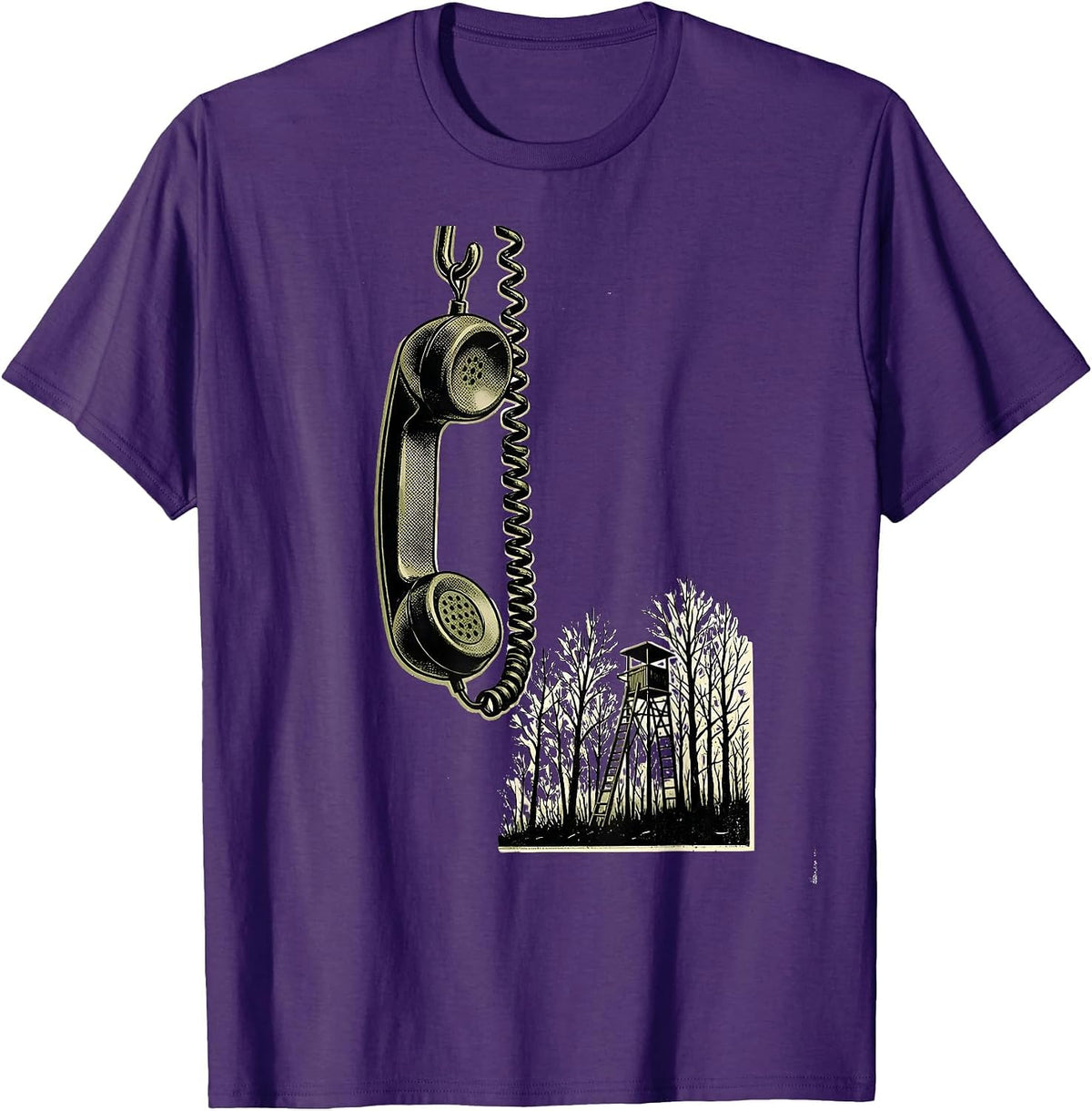 Dangling Phone Cord Hunting Stand Deer Hunter Dad Humor T-Shirt - Purple