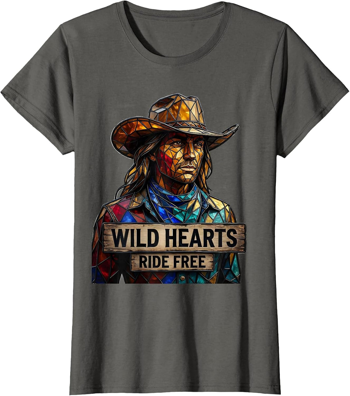 Women's Wild Hearts Ride Free Cowgirl Graphic Design T-Shirt - Asphalt Grey