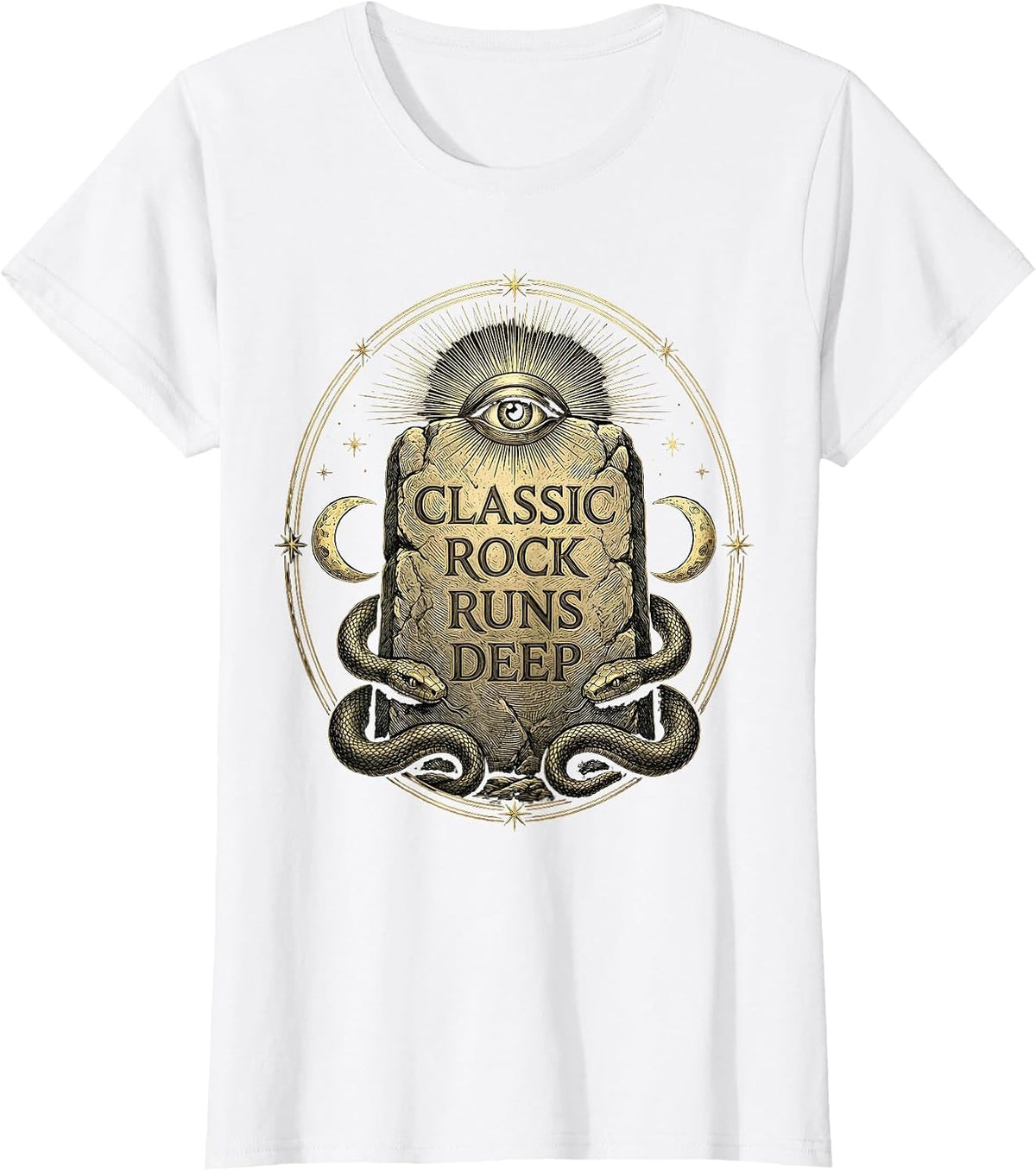 Classic Rock Runs Deep Vintage Band Design T-Shirt - White