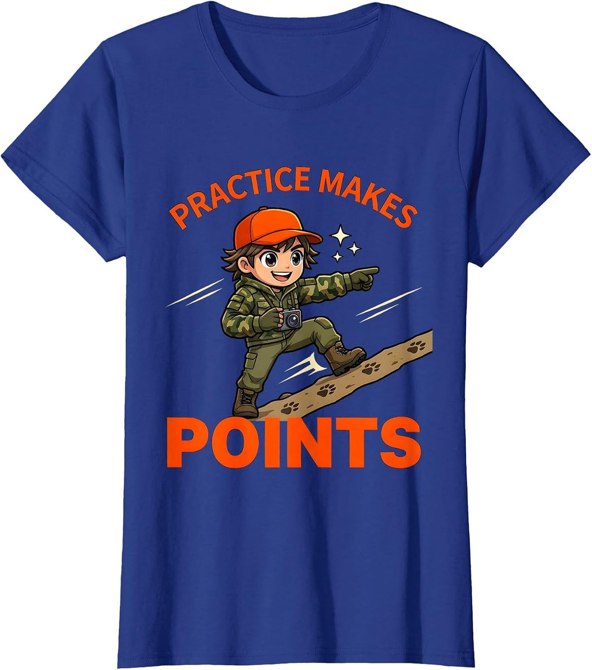 Women's PRACTICE MAKES POINTS Funny Deer Hunter Hunting Camp T-Shirt - Royal Blue