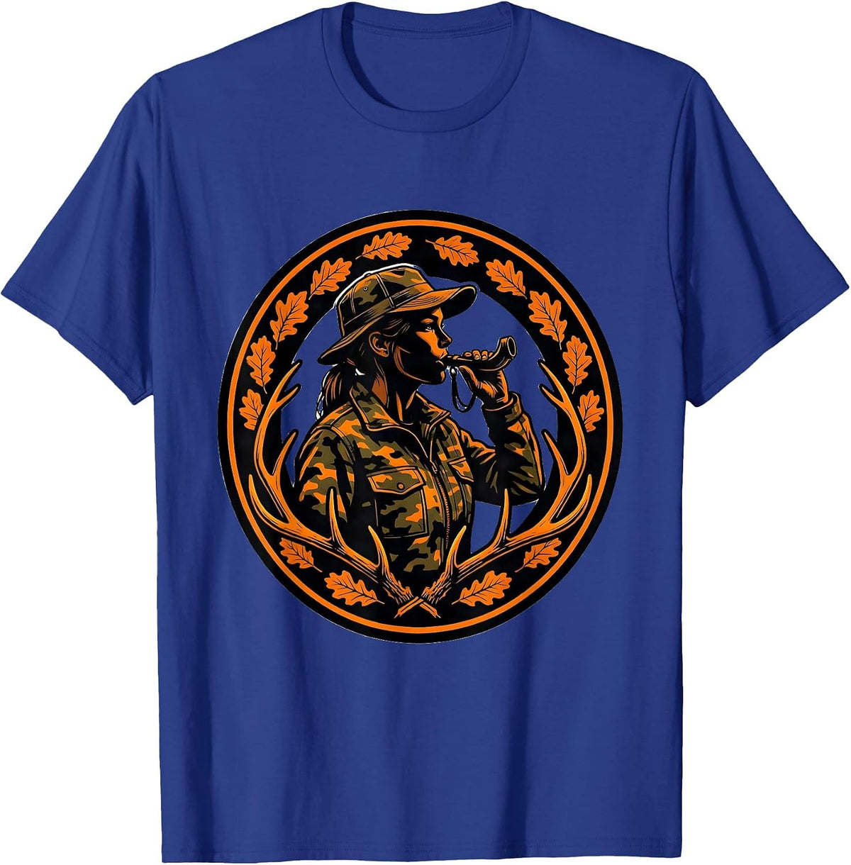 Camo Hunter Deer Call Graphic Design T-Shirt - Royal Blue