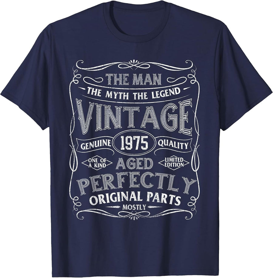 Man Myth Legend Vintage 1975 Year of Birth Birthday T-Shirt - Navy Blue