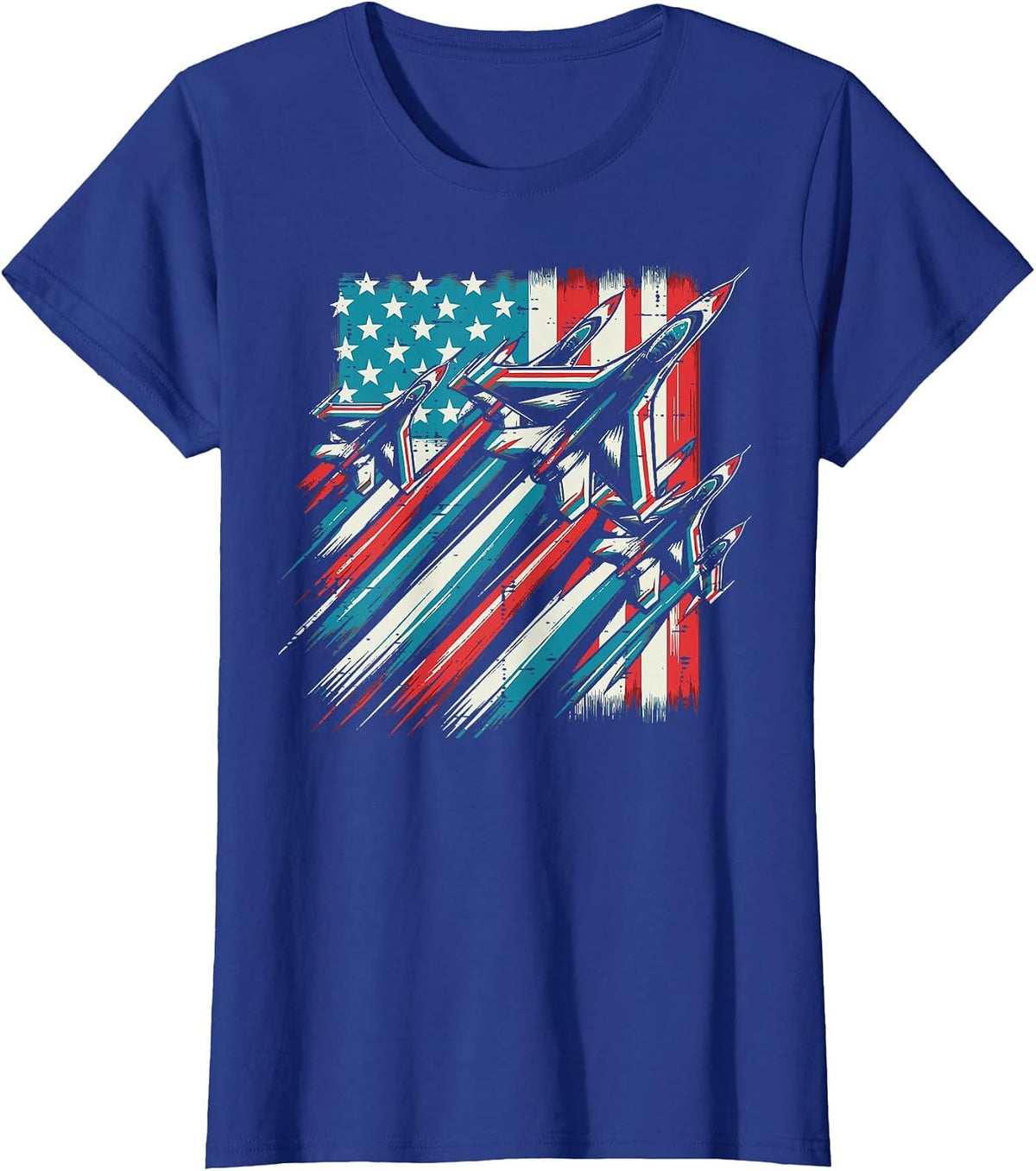 4th of July Jets American Flag Airplane Men Boys Kids T-Shirt - Royal Blue
