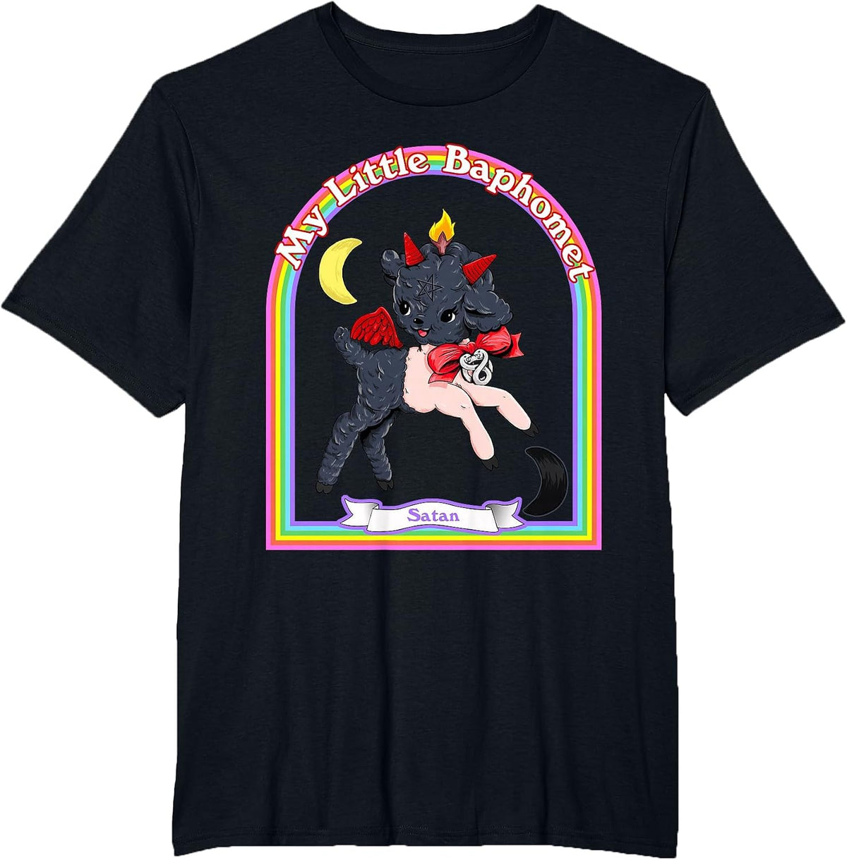 Baphomet Cute Satan Kawaii Retro Vintage Satanic Atheist T-Shirt - Black