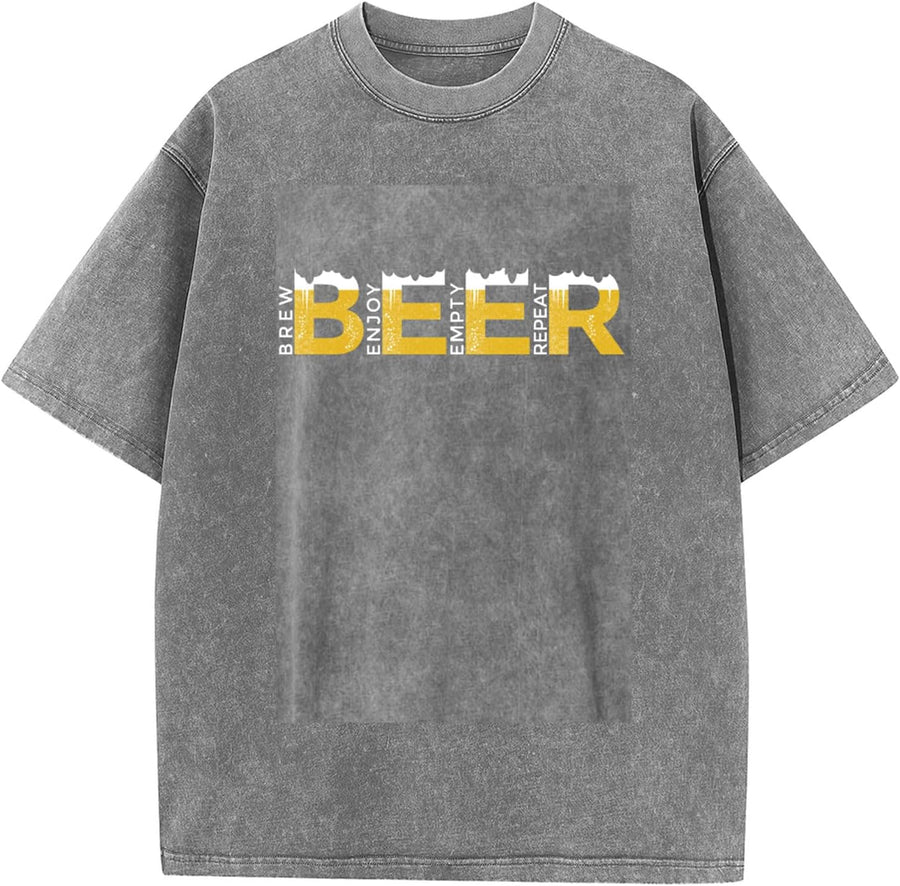 Beer Shirts Vintage Craft Beer Lover T Shirts Oversized Retro Washed Tee for Women Men - Gray