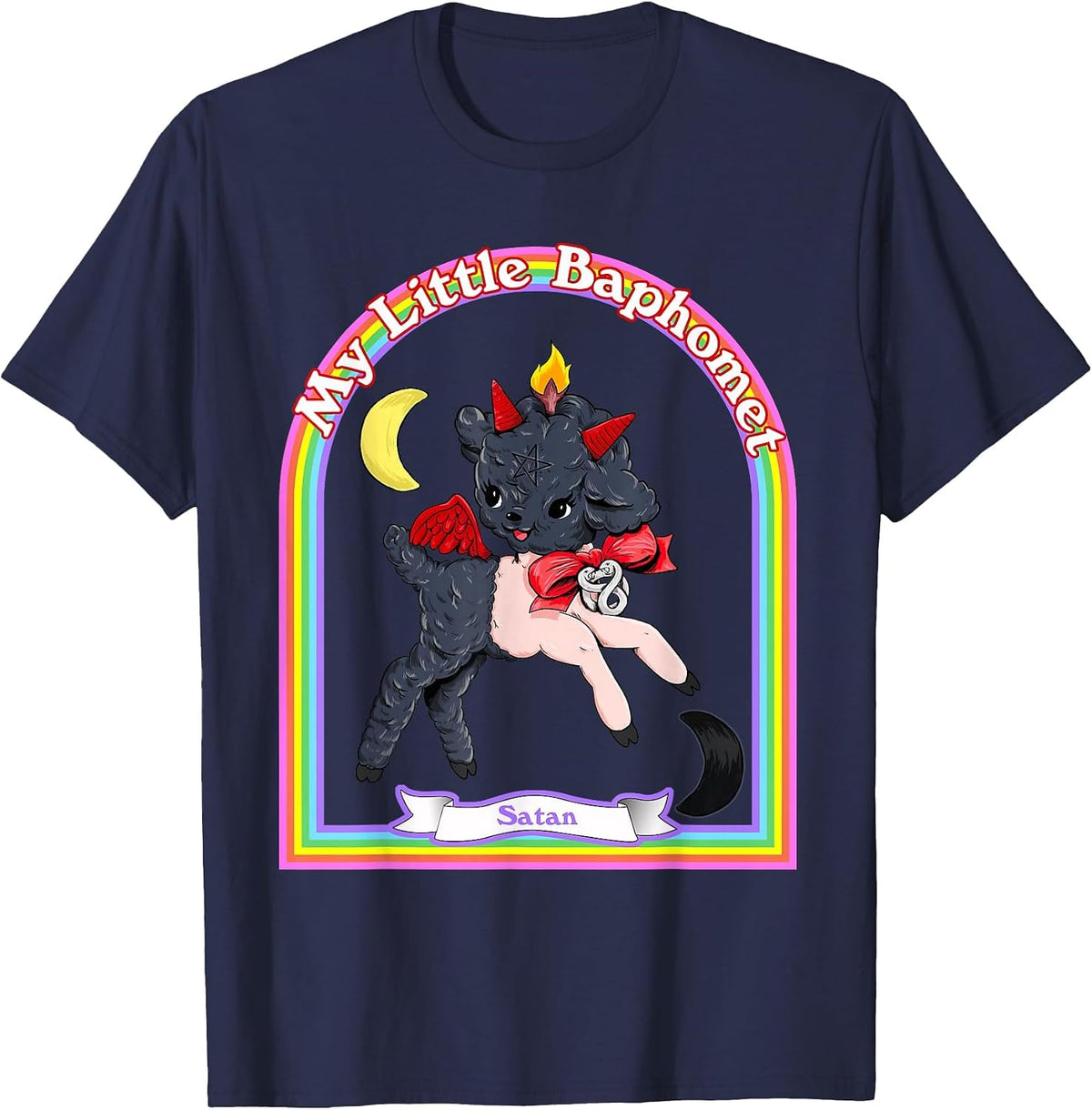 Baphomet Cute Satan Kawaii Retro Vintage Satanic Atheist T-Shirt - Navy Blue