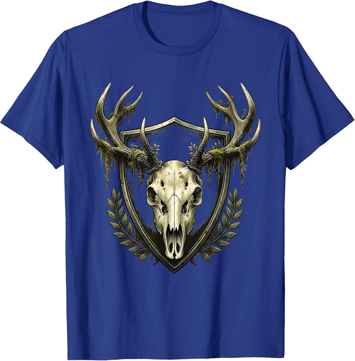 Men's Deer Skull Mossy Antler Rack Hunting Graphic T-Shirt - Royal Blue
