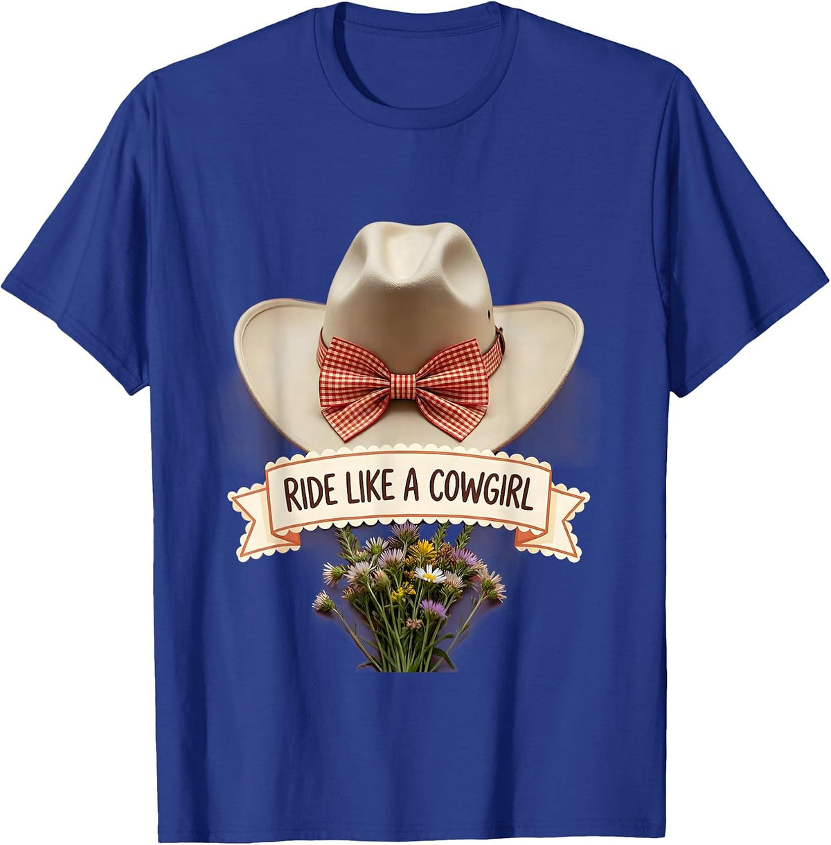 Men's Ride Like a Cowgirl White Cowgirl Design T-Shirt - Royal Blue