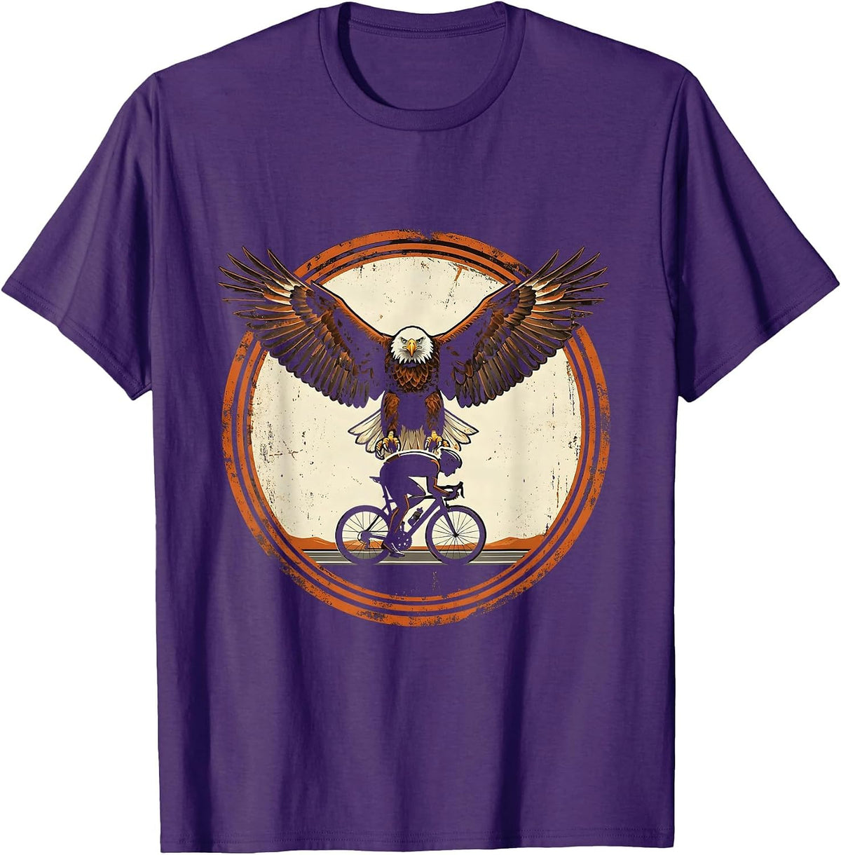 Eagle Soaring Over Road Cyclist Silhouette T-Shirt - Purple
