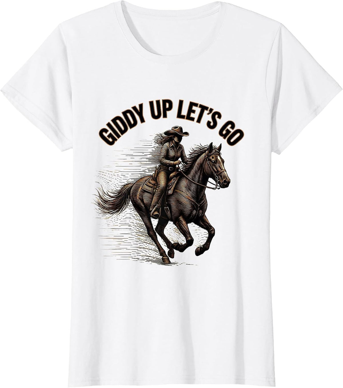 Giddy Up Lets Go Cowgirl Graphic Design T-Shirt - White