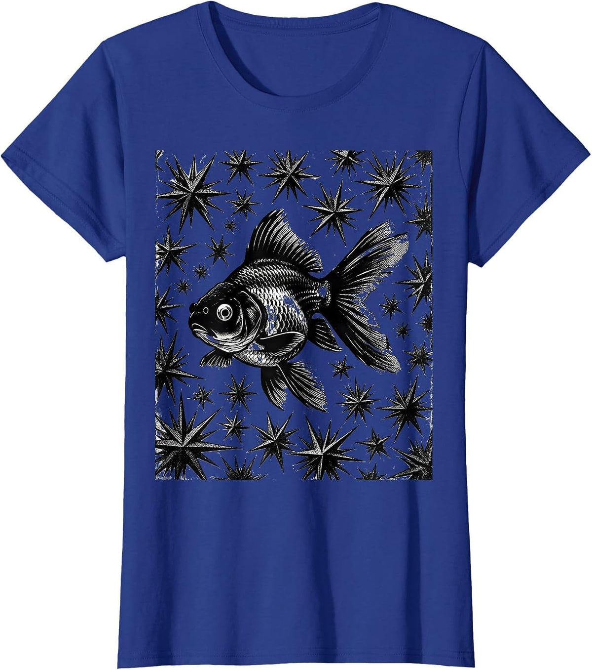 Women's Deadpan Goldfish Y2K Grunge Star Tattoo Vintage Graphic T-Shirt - Royal Blue