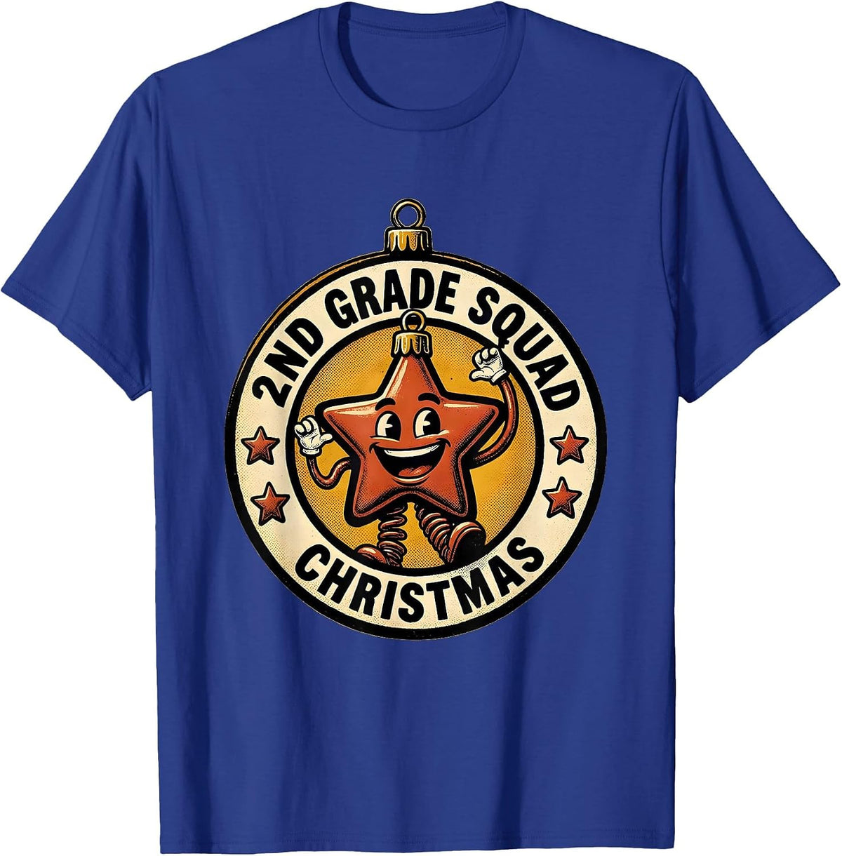 2nd Grade Squad Christmas Retro Cartoon Teacher Humor T-Shirt - Royal Blue
