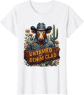 Women's Untamed and Denim Clad Cowgirl Design T-Shirt - White