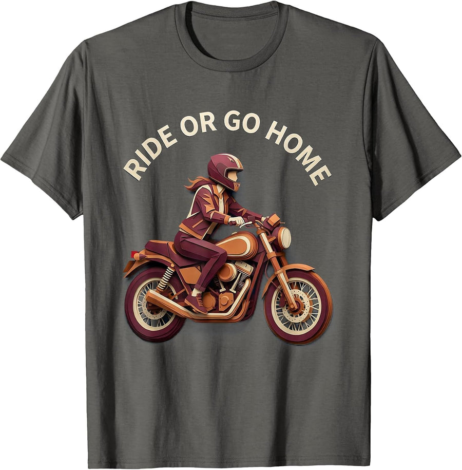 Ride or Go Home Bold Biker Caw Women Design T-Shirt - Asphalt Grey
