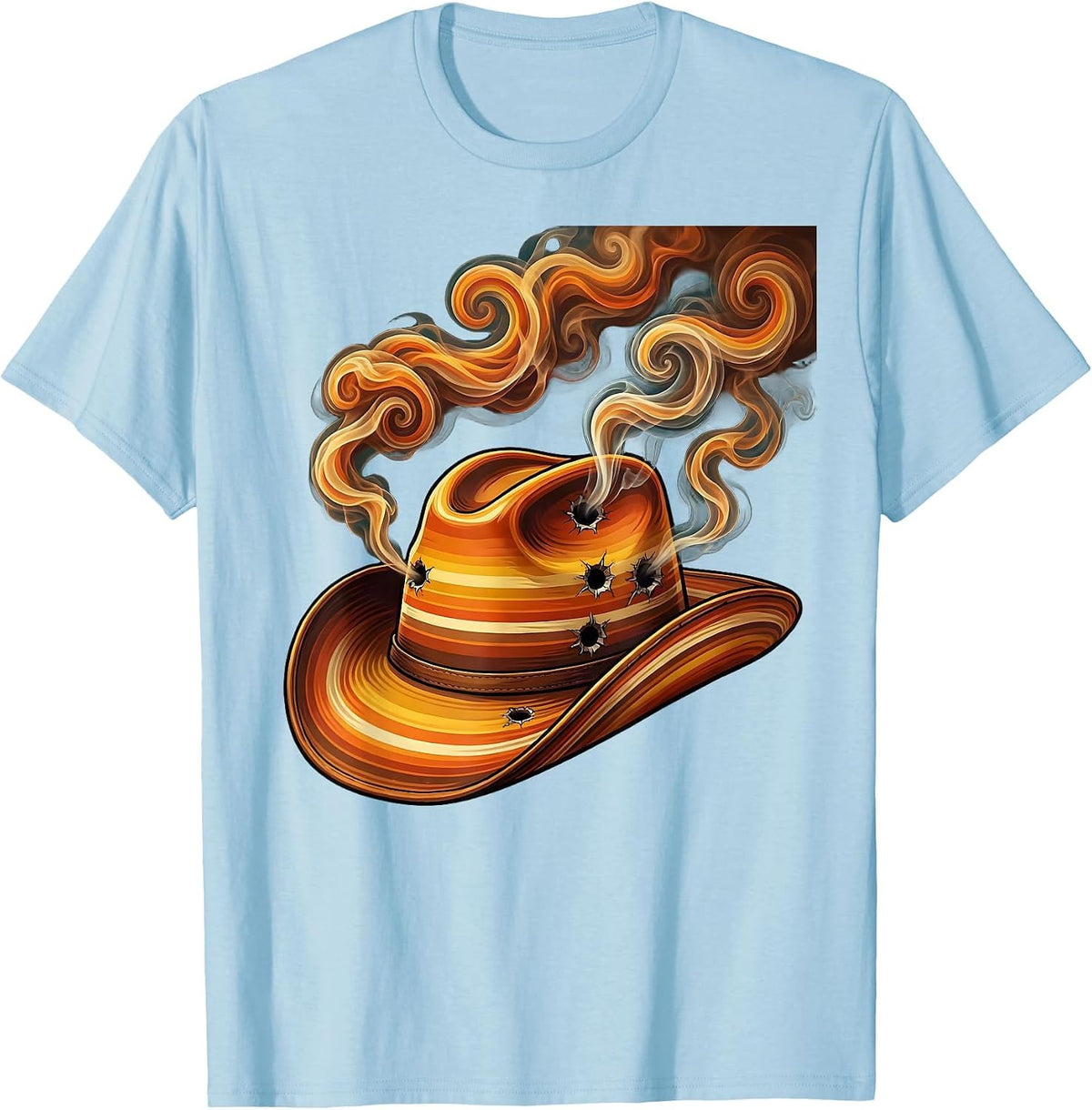 Bullet Hole Cowboy Hat Wild West Graphic T-Shirt - Baby Blue