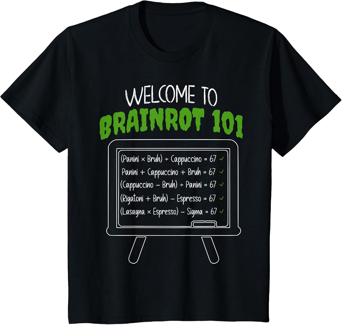 Funny Teacher Italian Brainrot Meme 67 Cappuccino Six Seven T-Shirt - Black