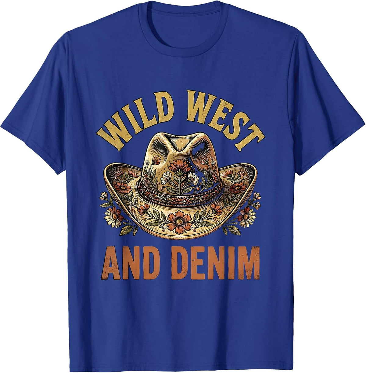 Wild West Denim Cowgirl Graphic Design T-Shirt - Royal Blue