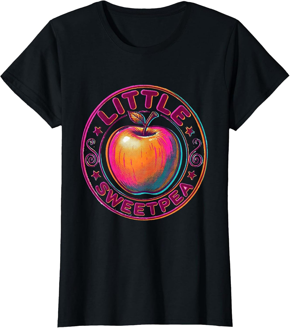 Little Sweetpea Risograph Y2K Kawaii Grunge Vintage Apple T-Shirt - Black