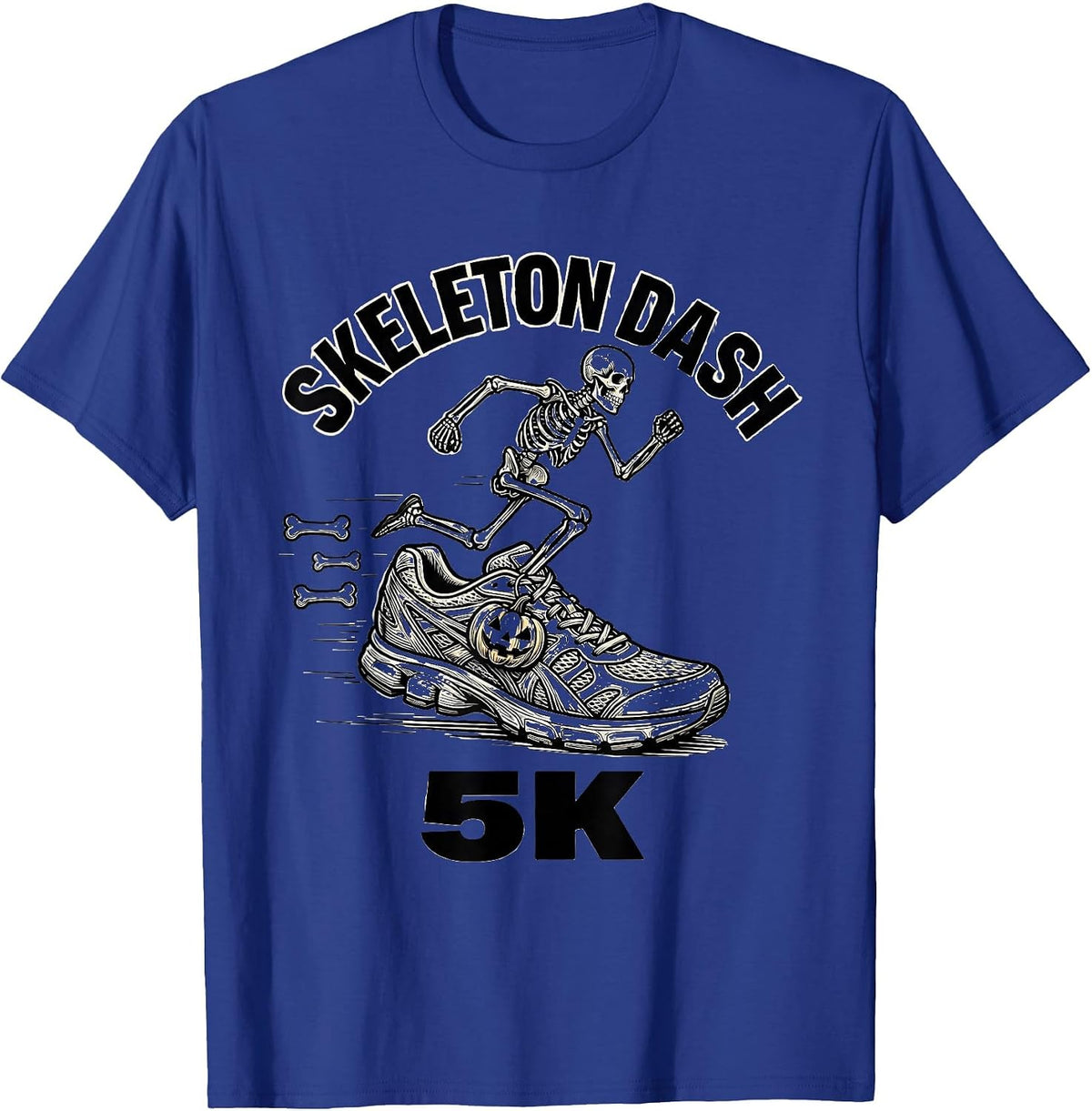 Skeleton Dash 5K Funny Halloween Running Costume Runner T-Shirt - Royal Blue