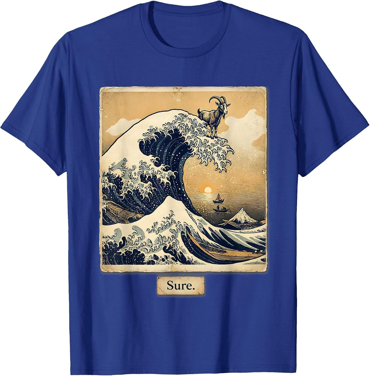 Men's Sure Vintage Japanese Animal Parody Art Great Wave Off T-Shirt - Royal Blue