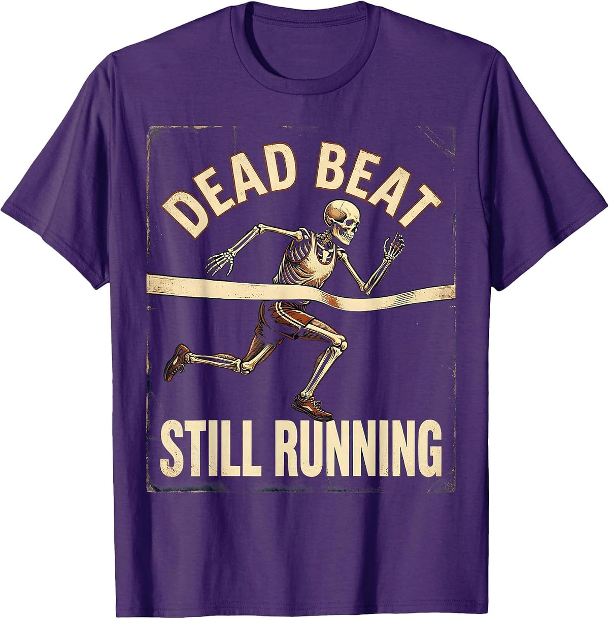 Men's Dead Beat Still Running Vintage Skeleton Halloween Runner T-Shirt - Purple