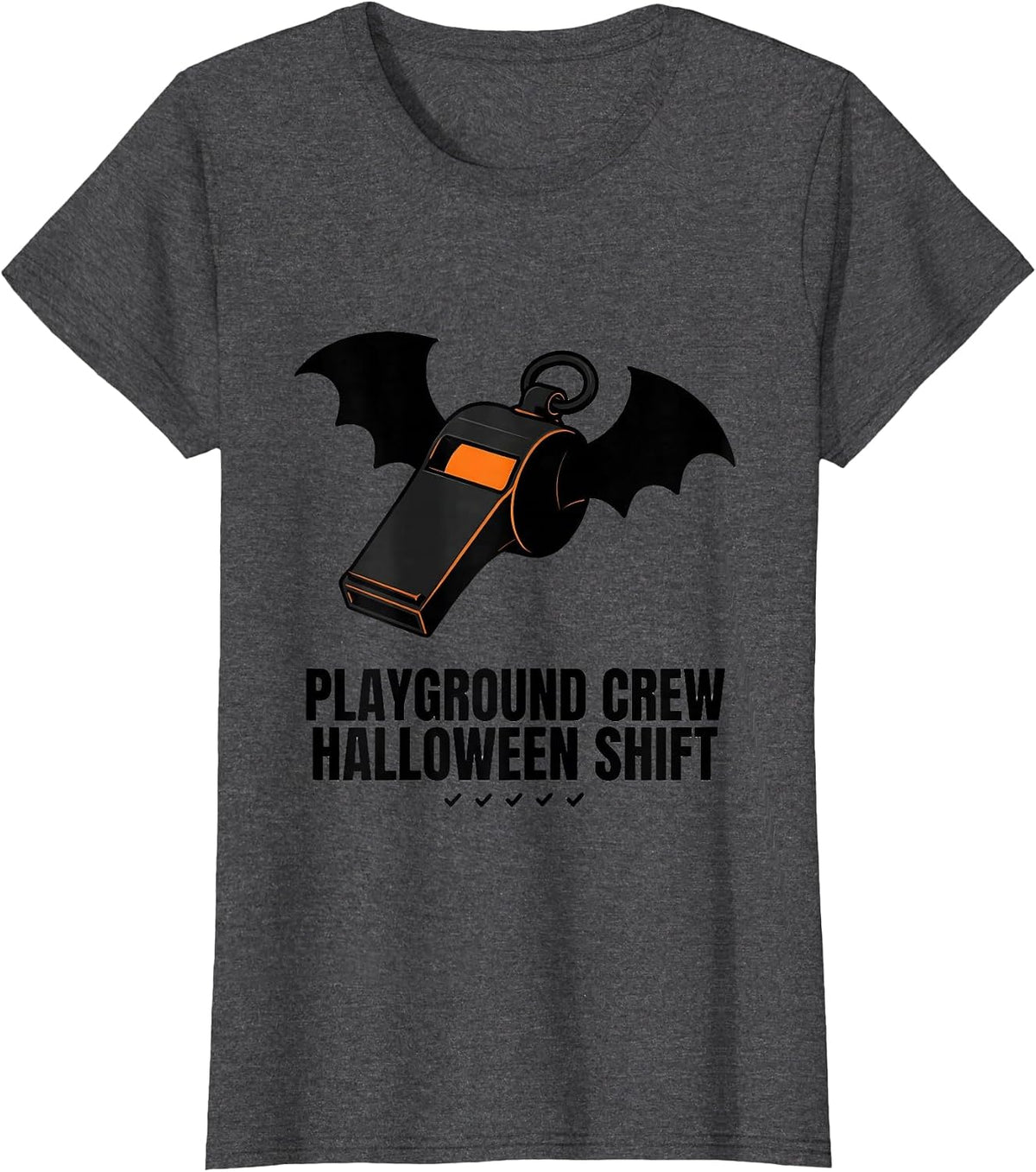 Women's Playground Crew Halloween Shift Editorial Conceptual Teacher T-Shirt - Dark Heather Grey