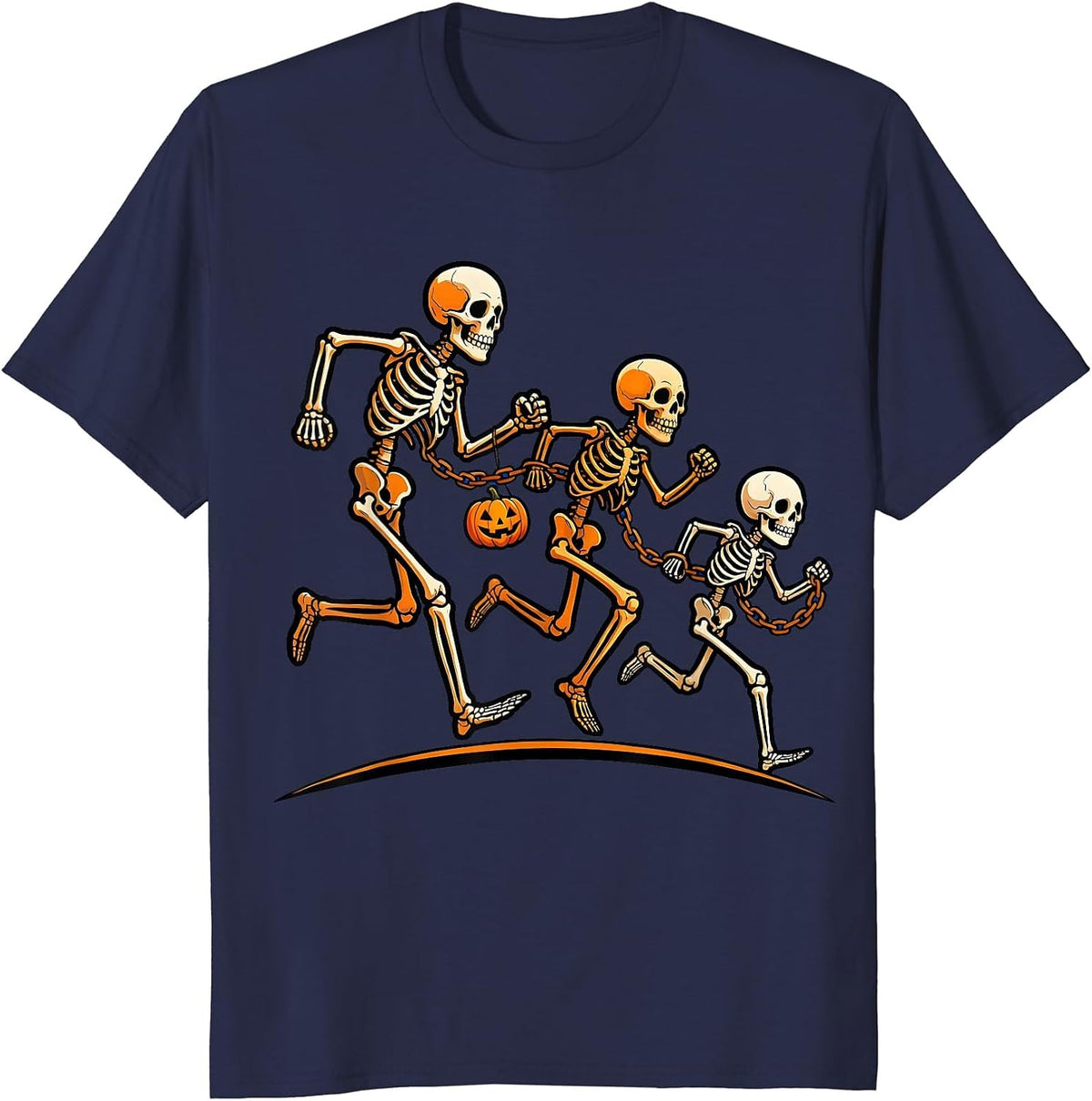 Men's Skeleton Runners Chain Halloween 5K Fun Run T-Shirt - Navy Blue