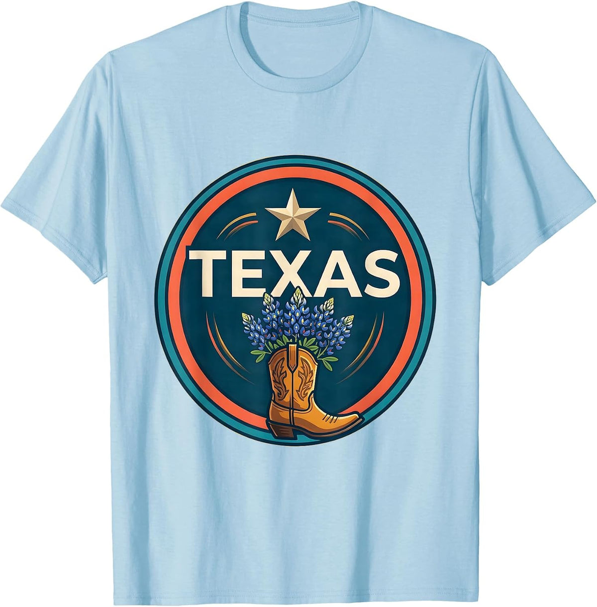 Men's Texas Western State Pride Cowboy Boot Badge Lone Star T-Shirt - Baby Blue