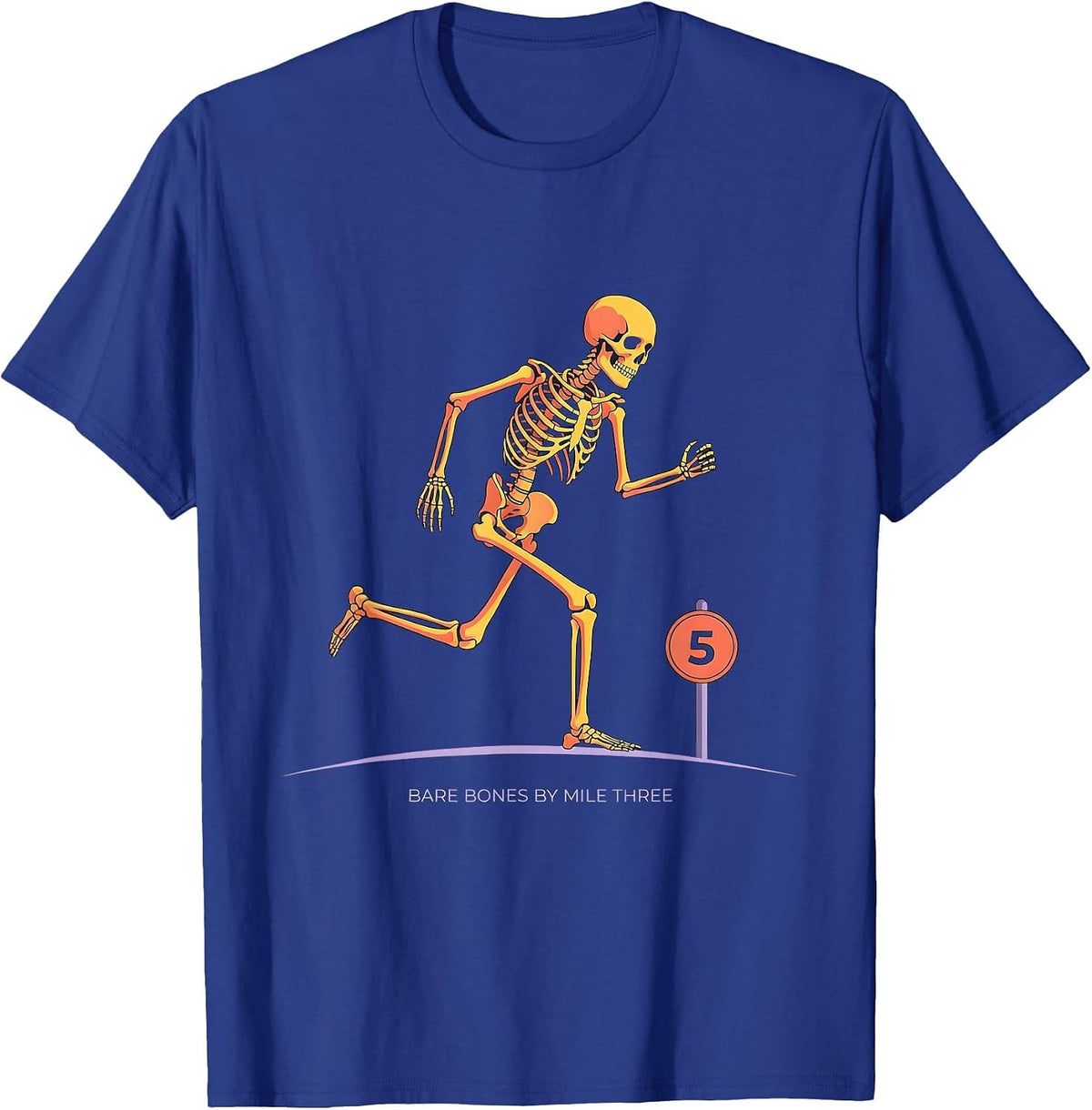 Men's Bare Bones By Mile Three Funny Halloween Running Skeleton 5K T-Shirt - Royal Blue