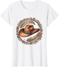 Women's Cowgirl Hat Feathers and Turquoise Gems Western T-Shirt - White