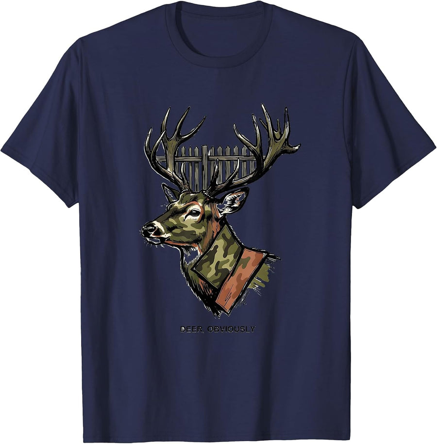 Deer Obviously Funny Hunting Camo Deer Lover Gift T-Shirt - Navy Blue