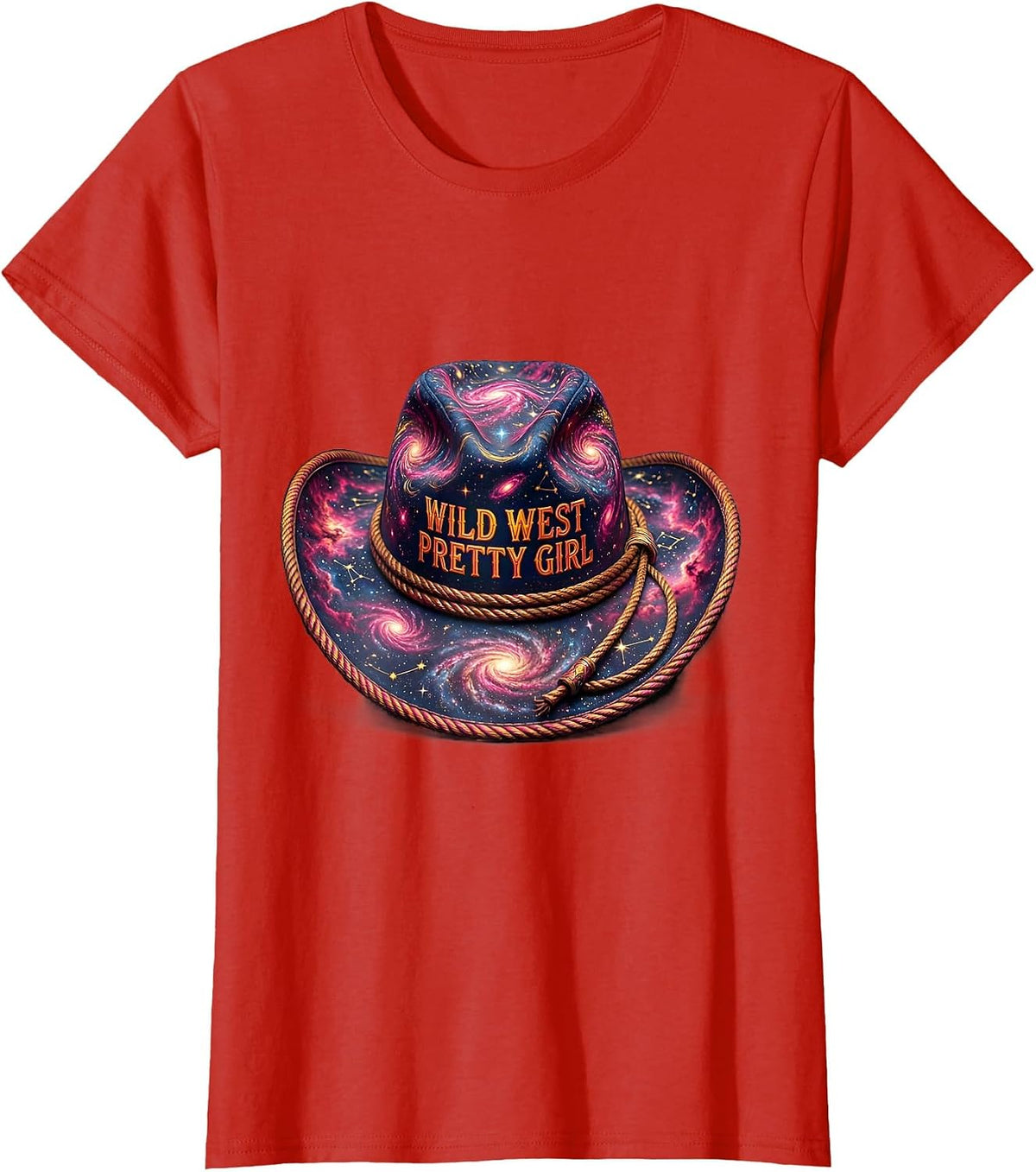 Wild West Pretty Girl Pink Cowgirl Design T-Shirt - Red