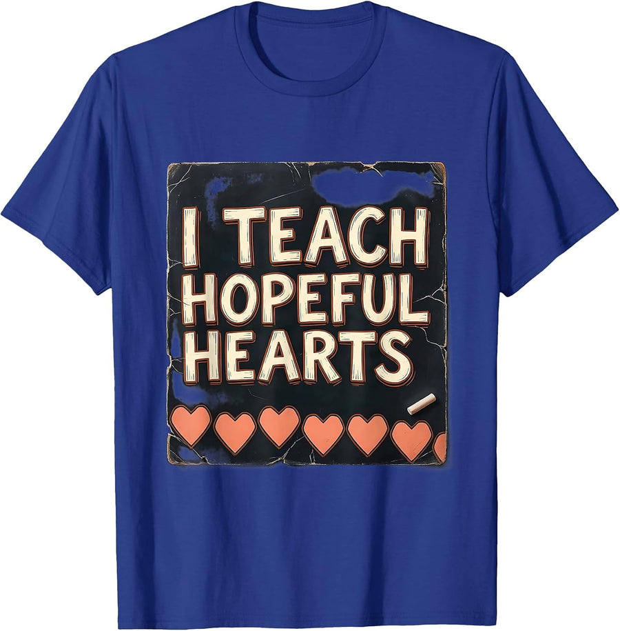 I Teach Hopeful Hearts Distressed Teacher Valentine T-Shirt - Royal Blue