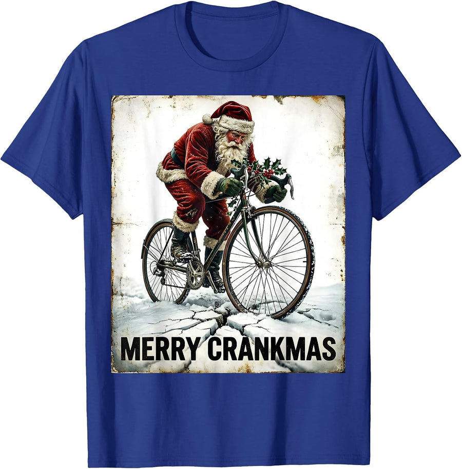 Merry Crankmas Vintage Biker Santa Cycling Christmas Humor T-Shirt - Royal Blue