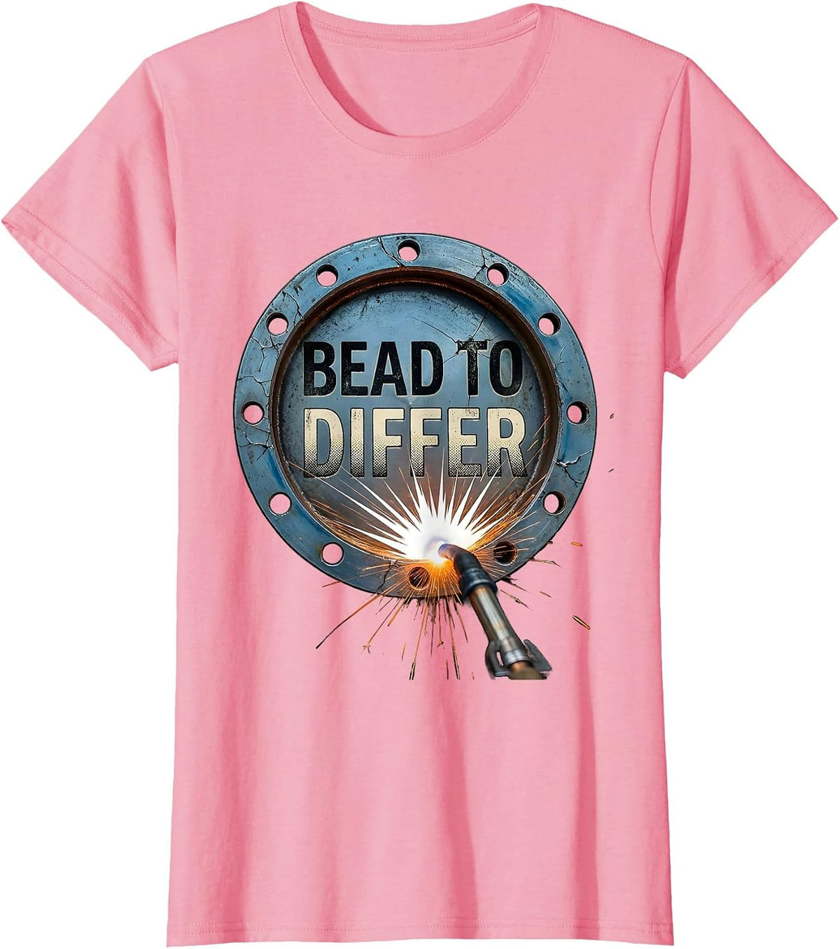 Women's Bead To Differ Distressed Welder Trade Pride Humor T-Shirt - Pink