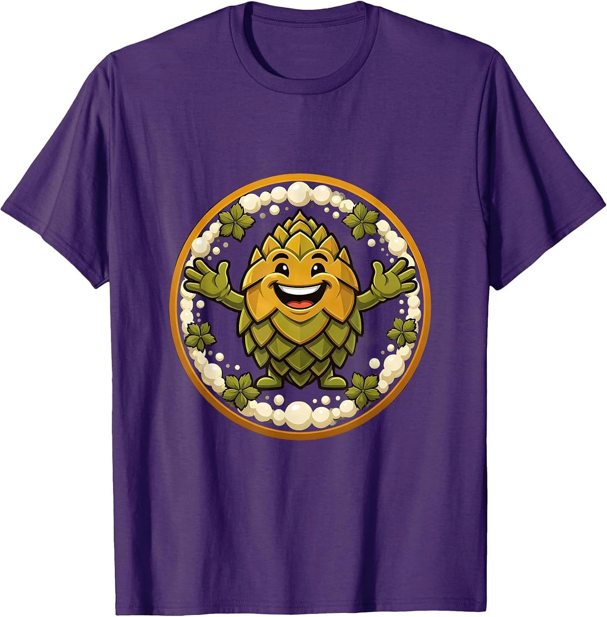 Men's Oktoberfest Hop Flowers and Foam Bubbles Design T-Shirt - Purple